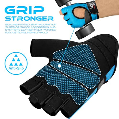 BEAST RAGE Fingerless Weight Lifting Gloves with Palm Protection Padding, Breathable Lightweight Gym Gloves for Men, Women, Weightlifting, Cycling, Exercise, Training Pull Up - color: Aqua, size: Medium