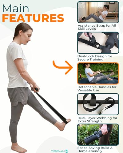 Nordic Hamstring Curl & Stretching Strap, Flexibility Training for Hamstrings, Hip, Quads & Back Stretcher, Forearm Strengthening, Sit-Up Bar for Ab Workout, Reverse Crunch, Spanish Squats