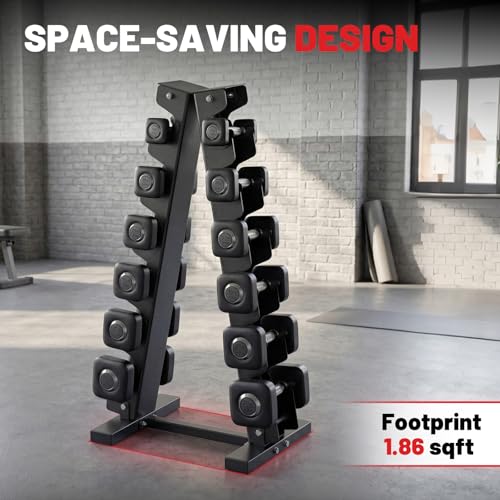 Papababe Dumbbell Stand, A-Frame Weight Storage Rack for Dumbbells, Barbell Holder, Heavy Duty Dumbbells Storage with T Bar Row Attachment for Home Gym (Dumbbell Rack Stand Only) - style: 6 Tier-450LBS Capacity