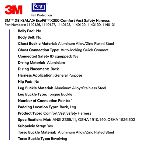 3M unisex 3m Dbi-sala Exofit X300 Comfort Vest Safety Harness Fall Protection - size: Medium