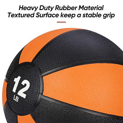 ZENY Fitness Medicine Ball 12lb, Weighted Exercise Ball with Textured Grip Fitness Core Strength Training Rubber Ball Home Gym Workout Equipment