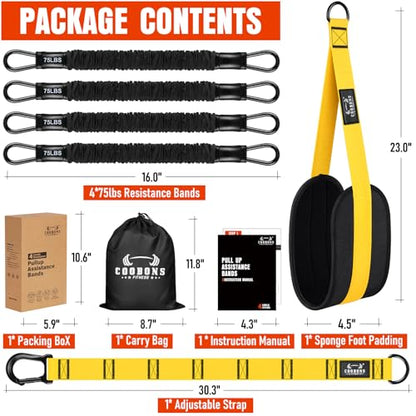 Pull Up Assistance Bands, 300lbs Heavy Duty Resistance Bands for Pull Ups with Adjustable Height, Fabric Feet Rest & Knee Support, Strength Training Pull Up Bar Assist Bands for Home Gym Workouts