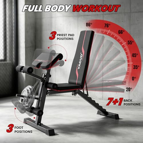 Yagud Weight Bench Press, Adjustable Workout Bench, Foldable Strength Bench - color: Upgrade Red