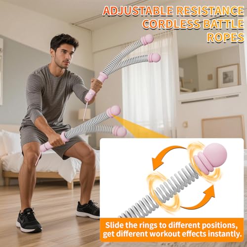 Ropeless Battle Ropes for Home Gym, Portable Cordless Weighted Battle Rope - size: Adjustable Pink