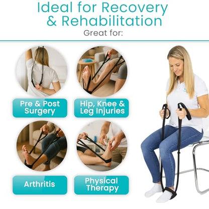 Vive Proflex Strap - Physical Therapy Leg Lifter Assist with Nylon Webbing for Recovery, Stretching - Loop with Hand Grips - Lift Foot, Calf - Rigid for Elderly, Handicapped, Injury, Car and Bed