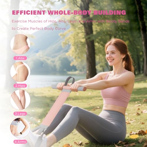 Fitness Resistance Band with Handles & Non-Slip Pedal, 150lb Fabric Exercise Bands, Yoga Starter Sets Sit Up Pull Rope for Full Body Strength Training, Stretch Band Workout Equipment