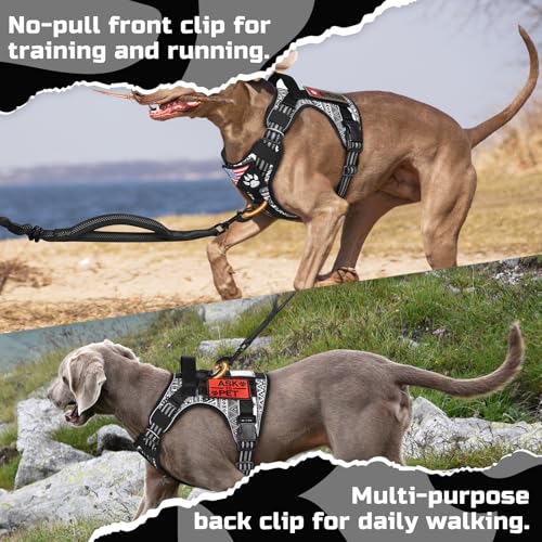 rabbitgoo Tactical Dog Harness for Large, No Pull Military Service Vest - color: B&W Geometric, size: Large