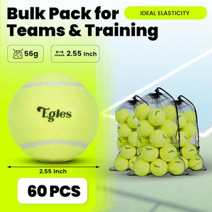 Egles 12/20/60 Packs Tennis Balls for Training and Dogs, High Elasticity Practice Tennis Ball with Mesh Bag for Transport and Beginner Exercise, Durable Pet Playing Tennis Ball Set