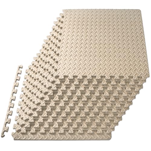 ProsourceFit Exercise Puzzle Mat 1/2-inch, EVA Interlocking Foam Floor Tiles for Home Gym, Workout Equipment, Kids Play Areas, Beige, 48 SQ FT - 12 Tiles - color: Beige, size: 12 Pack (48 SQ FT)