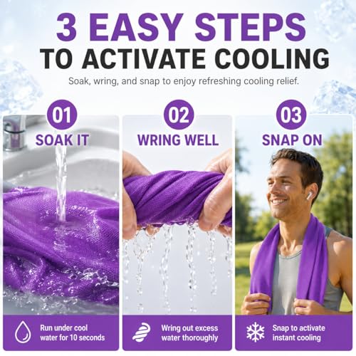 Large Cooling Towel for Neck and Face, 43.3 x 15.7 in, Purple - color: Purple