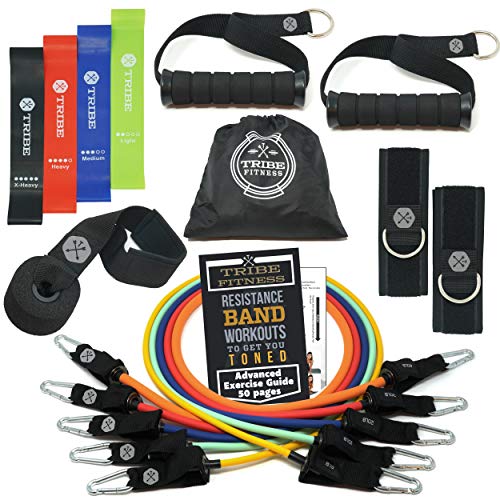 TRIBE Resistance Bands Set with Loop Bands I Bands for Men&Women with Workout Bands, Loop Bands, Handles, Door Anchor, Ankle Strap, Exercise eBook I Resistance Training Fitness EquipMen&Women