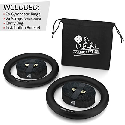 Gymnastic Rings and Straps - Heavy Duty for Gymnastics, Crossfit, & Fitness Training - Best Olympic Home Gym Set - PC Plastic is Stronger Than Wood