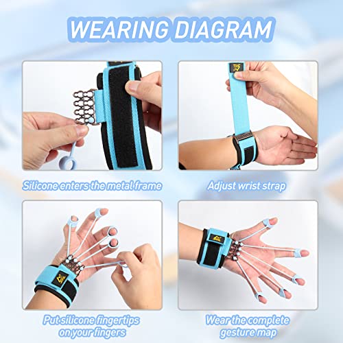 Finger Strengthener, Grip Strength Trainer, Gripster Finger Exerciser, Hand Grip Strengthener for Finger Strength & Therapy, 3 Resistance Levels (Grey 20LB, Blue 40LB, Black 60LB)