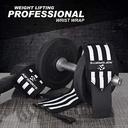 AQF Wrist Wraps for Weightlifting & Powerlifting, 18" USPA Approved (Pair) - color: White & Black