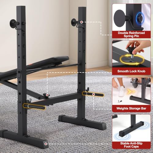 OPPSDECOR Foldable Weight Bench Set with Squat Rack and Preacher Curl Pad - color: Onyx
