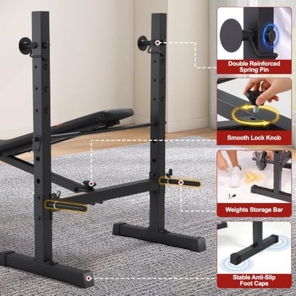 OPPSDECOR Foldable Weight Bench Set with Squat Rack and Preacher Curl Pad - color: Onyx
