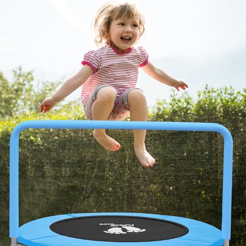 RAVS 36" Toddler Trampoline, Foldable Indoor Kids Trampoline with Handle - color: Blue