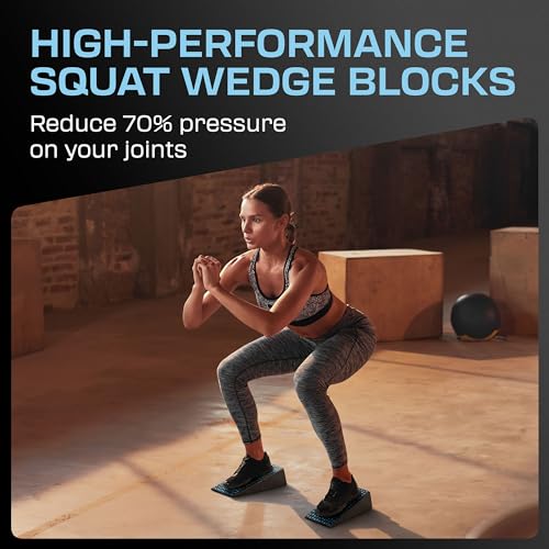 Flexelent Squat Wedge Block Pair - Heel Elevated Squat Wedge for Deeper Squats, Heavy Lifting and Better Form - 17° Angle Exercise Wedges, Slant Board for Squats with Carry Backpack