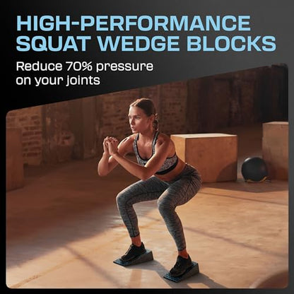 Flexelent Squat Wedge Block Pair - Heel Elevated Squat Wedge for Deeper Squats, Heavy Lifting and Better Form - 17° Angle Exercise Wedges, Slant Board for Squats with Carry Backpack