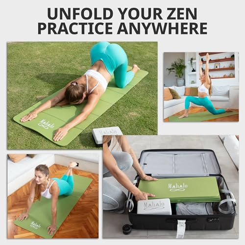 Foldable Yoga Mat + Carry Bag, 6mm 7-fold Workout Mat, Easy to Store, Anti-Slip Folding Exercise Mat for Yoga, Pilates, Home Workouts, and Floor Exercises
