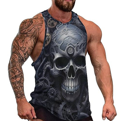 BIVENANT Skull Shirts for Men Novelty Mens Skull Tank Top Big and Tall Tank Tops Graphic Tees Shirt - color: Aite0g0200, size: 4X-Large