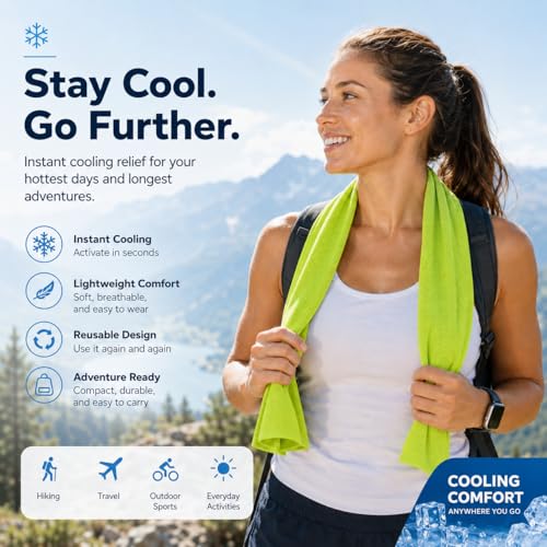 Large Cooling Towel for Neck and Face, 43.3 x 15.7 in, Lime Green - color: Green