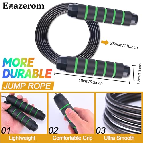 Jump Rope for Women Men Kids, Adjustable Skipping Rope with Ball Bearings, Professional Jumping Rope with Foam Handles, Tangle-Free Rapid Speed Jump Ropes for Fitness Workout Boxing Exercise - color: Green