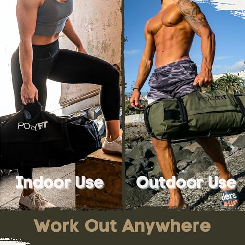 Polyfit Classic Sandbag - Workout Sandbag with 8 Gripping Handles - color: BLACK, size: Small (10-50lbs)