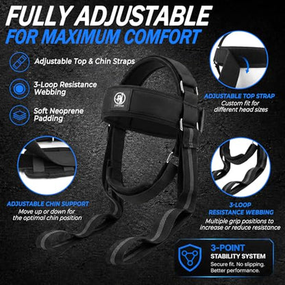 Neck Harness with Resistance Bands - Adjustable Head Trainer with Chin Pad & Top Strap for Strengthening - Manual Resistance Neck Exerciser for Boxing, Stretching and Posture Recovery - Portable Gym Equipment