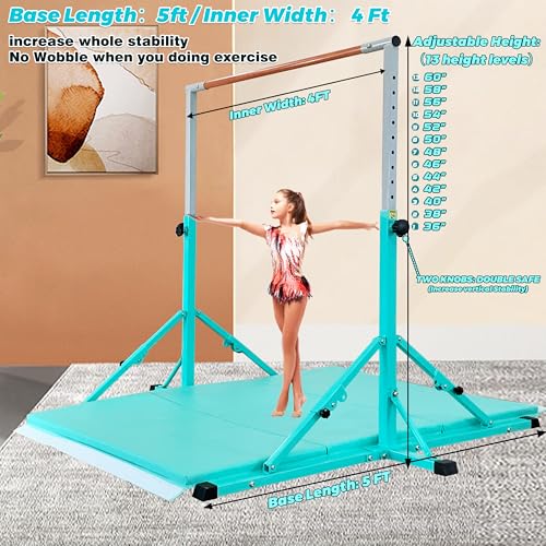 MARFULA Gymnastic Kip Bar for Kids Teens Ages 3-25 of All Gymnastic Levels - color: Bar With Mat-Cyan (5 Ft Base)