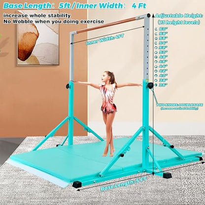 MARFULA Gymnastic Kip Bar for Kids Teens Ages 3-25 of All Gymnastic Levels - color: Bar With Mat-Cyan (5 Ft Base)