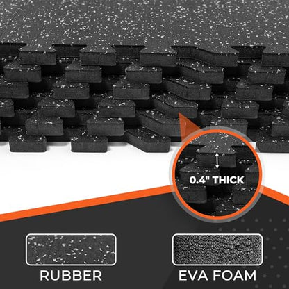 SUPERJARE 0.4'' Thick 48 Pcs 192 Sq Ft Rubber Top Exercise Equipment Mats, High Density EVA Foam Mats with Rubber Top, Interlocking Gym Flooring for Home Gym, Protective Workout Mat, Black/Grey - size: 48 Tiles (192 Sq Ft)