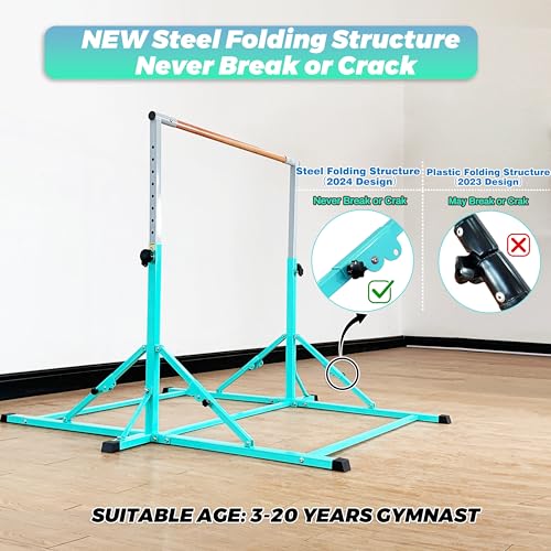 MARFULA Gymnastic Kip Bar for Kids Teens Ages 3-25 of All Gymnastic Levels - color: Bar With Mat-Cyan (5 Ft Base)