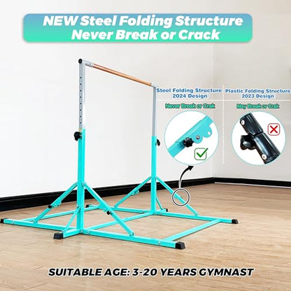 MARFULA Gymnastic Kip Bar for Kids Teens Ages 3-25 of All Gymnastic Levels - color: Bar With Mat-Cyan (5 Ft Base)