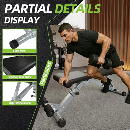 Adjustable Foldable Weight Bench for Home Gym, 800LBS Heavy Duty Strength Training Bench with Leg Extension, Incline Decline Flat Utility Bench for Full Body Workout Benches with Quick Folding