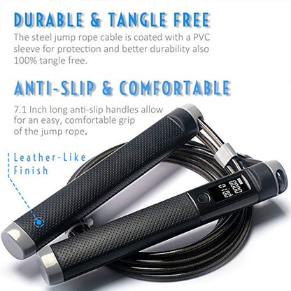 Jump Rope Digital Counter for Indoor/Outdoor Fitness Training Boxing Adjustable Calorie Skipping Workout