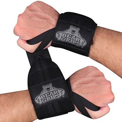 Bear Grips Wrist Wraps for Weightlifting | Weight Lifting Wrist Straps for Weightlifting | Extra Strength Gym Wrist Wraps | Two Wrist Wrap Per Pack | 12” & 18” | Lifting Wrist Wraps for Men & Women - color: Standard Strength: Black