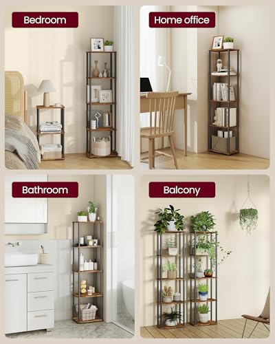 VASAGLE 5-Tier Shelf, Storage Shelves, Bookcase with Shelves, Living Room - color: Rustic Brown + Ink Black, size: 5 Tiers (15"W)