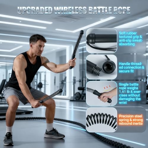 Adjustable Weight Ropeless Battle Ropes – Quiet, Beginner-Friendly Home Gym System for Men & Women, Portable Training Equipment for Strength, HIIT & Full-Body Workouts (Black)