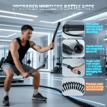 Adjustable Weight Ropeless Battle Ropes – Quiet, Beginner-Friendly Home Gym System for Men & Women, Portable Training Equipment for Strength, HIIT & Full-Body Workouts (Black)