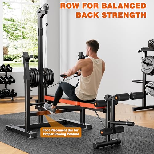 XDDIAS Weight Bench Set, 9 in 1 Olympic Weight Bench with LAT Pulldown and Rowing, 900LBS Bench Press Set with Leg Extension and Preacher Pad, Flat Incline Bench for Weight Lifting Full-Body Workout - color: Bench+70LBS plates