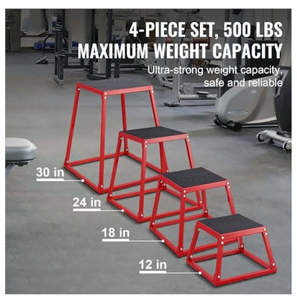Plyometric Jump Boxes Set, 12/18/24/30 Inch Plyo Box for Fitness, Agility Training - 4 Piece Platform for Home Gym, Step Up Box for Strength Conditioning