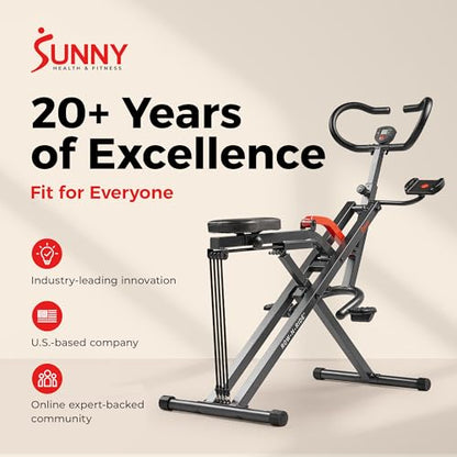 Sunny Health & Fitness Smart Heavy Duty Row-N-Ride, Squat Assist Trainer for Full Body Workout, 350 LB Capacity, 5-Level Resistance, Padded Seat, and Free SunnyFit App Connection – NO. 077PLUSSMART