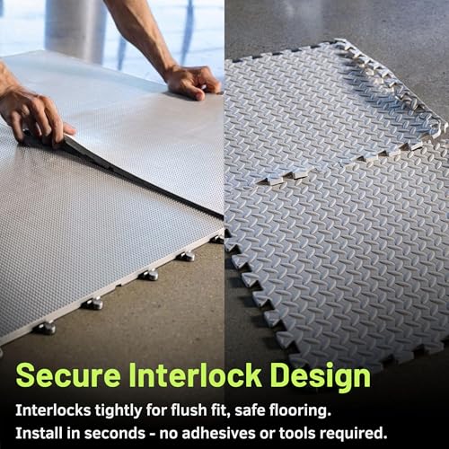 Performance Series Interlocking Floor Tiles - Durable ½ in TPE (Rubber Like, NOT Foam, no Odor) - Gym Flooring for Weights & Heavy Equipment - Gray, 30 SqFt (12 Pack) - Made in USA