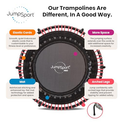 JumpSport 350 PRO 39 Inch Fitness Trampoline Indoor Rebounder Cardio Workout Equipment 300 lb Capacity - color: Black/Pink