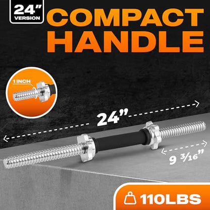 Yes4All Threaded Dumbbell Handles, Adjustable Dumbbell Bar Pair, 14/16/18/24-Inch Sizes, Fits 1" or 1.15" Plates, Non-Slip Grip, Secure Star-Lock Collars - color: 24" - Chrome & Rubber - Silver, size: 1 inch