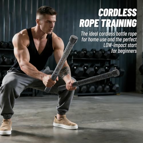 Cordless Ropeless Battle Ropes for Home Gym – Portable Weighted Workout Rope for HIIT, Cardio & Strength Training, Low-Impact Full Body Exercise Equipment for Men & Women