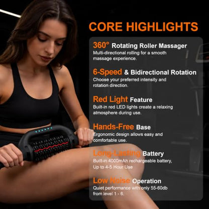 Electric Rolling Massager with Redlight, Handheld Percussive Roller Massger - color: Black