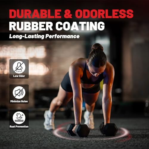PAPABABE Hex Dumbbell Sets with Rack, 100-600lb Rubber Coated Dumbbell Weight Set and Storage Rack, Multiple Options Hand Weights for Strength Training - style: 150 lb Set (Pair of 5, 10, 15, 20, 25 lb with Rack)