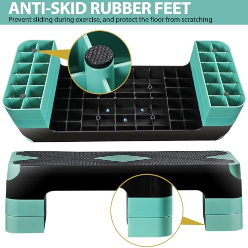 26.5" Aerobic Step Platform, Adjustable Height Exercise Workout Stepper, Stackable Risers Stepper for Exercise at Home Gym Workouts Fitness Equipment, Green